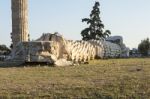 Fallen Column In Temple Of Zeus Stock Photo