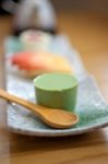 Japanese Style Green Tea Pudding Stock Photo