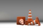 3d Group Traffic Cone On White Background Stock Photo