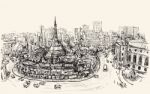 Sketch Cityscape Of Yangon, Myanmar On Topview Shwedagon Pagoda, Free Hand Draw Illustration Stock Photo