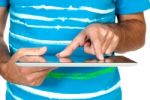 Working With Touchscreen Tablet Stock Photo