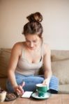 Young Woman In Caffe Stock Photo