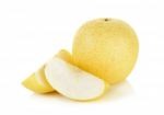 Sliced Yellow Pear Isolated On The White Background Stock Photo