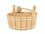 Wooden Bucket And Dipper Stock Photo