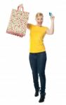 Shopping Lady Holding Credit Card Stock Photo