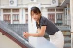 Portrait Of Thai Adult Beautiful Girl Relax And Smile Stock Photo