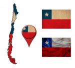 Grunge Chile Flag, Map And Map Pointers Stock Photo