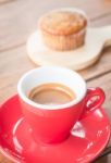 Banana Cup Cake And Espresso Stock Photo