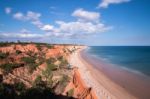 Beautiful Coastline Of Olhos D'agua Near Vilamoura Stock Photo