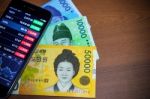 South Korean Won Currency And Finance Business. Business Concept Stock Photo