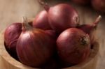 Shallots Still Life Wood Background Close Up Stock Photo