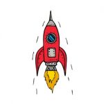 Vintage Rocket Ship Blasting Off Drawing Stock Photo