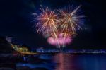 Fireworks At Pattaya Beach, Thailand Stock Photo