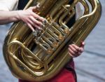 Hands Of A Musician With A Helicon Stock Photo