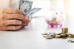 Business Man Counting Money At The Table, Accounting Concept Stock Photo