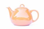 Orange Ceramic Teapot Isolated On White Background Stock Photo