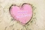 Heart Drawn On Sand Valentines Concept Stock Photo