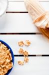 Cornflakes In A Blue Bowl Stock Photo