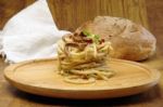 Pasta Noddles On Wooden Plate Stock Photo