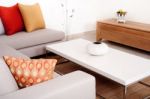 Sofa Set With Colored Cushions Stock Photo