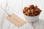 Almond Nut Organic Healthy Snack Vegan Vegetarian White Background Stock Photo