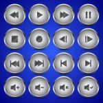 Metallic Media Player Audio Video Icon Circle Button Stock Photo