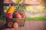 Fruits On The Wooden Stock Photo