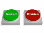 United Divided Buttons Show Unite Or Divide Stock Photo