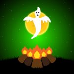 Halloween Bonfire Graveyard Ghost Moon Background Stock Photo