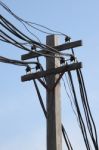 Hard Wire On Electric Pole In Blue Sky Stock Photo