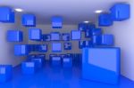 Interior With Blue Cubes Stock Photo