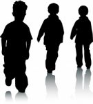 Walking Silhouette Children Stock Photo