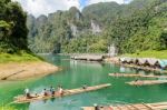 Motor Raft Wharf In Ratchaprapha Dam At Khao Sok National Park, Surat Thani, Thailand Stock Photo