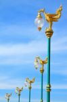 Line Of Thai Style Light Pillar With Blue Sky  Stock Photo