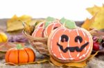 Halloween Decor Pumpkin Cookies Stock Photo