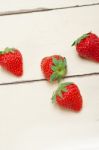 Fresh Organic Strawberry Over White Wood Stock Photo