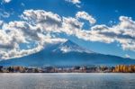 Autumn Season And Mountain Fuji At Kawaguchiko Lake, Japan Stock Photo