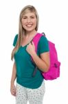 Teen Posing With Pink Backpack Stock Photo