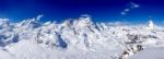 Panorama Of Matterhorn Snow Mountains Stock Photo