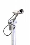 Security Camera Pole On White Background Stock Photo