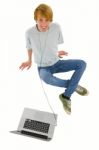 teenager listening music With PC Stock Photo