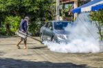 Spraying Mosquito Repellent Stock Photo