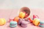 Macarons On Wood Table, Vintage Style Stock Photo