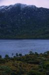 Cradle Mountain In Tasmania On A Cloudy Day Stock Photo