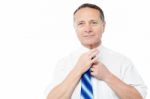 Handsome Business Man Tying His Tie Stock Photo