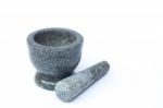 Stone Mortar And Pestle On White Background Stock Photo