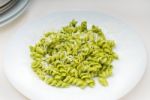 Italian Fusilli Pasta And Pesto Stock Photo