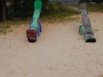 Children Playground, Swing Near The House  Stock Photo