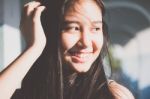 Portrait Of Thai Student Teen Beautiful Girl Relax And Smile Stock Photo