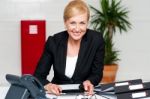 Corporate Lady Holding Tablet Stock Photo